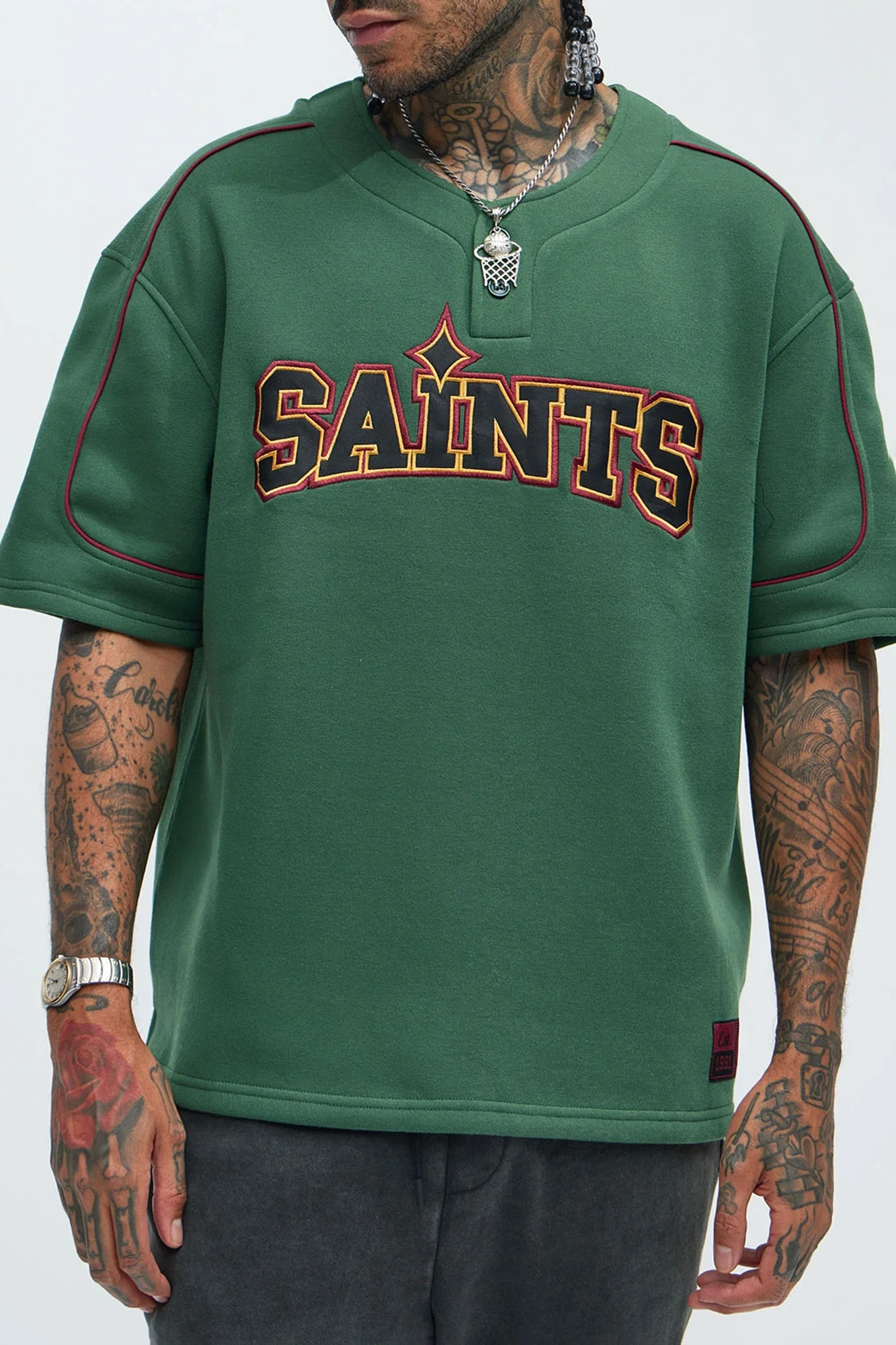 Saint Worldwide Short Sleeve Henley - Green