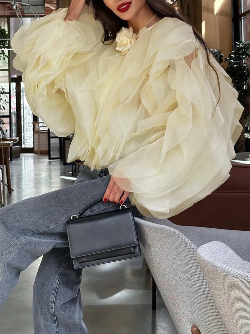 Chiffon Ruffled Tie Front Blouse