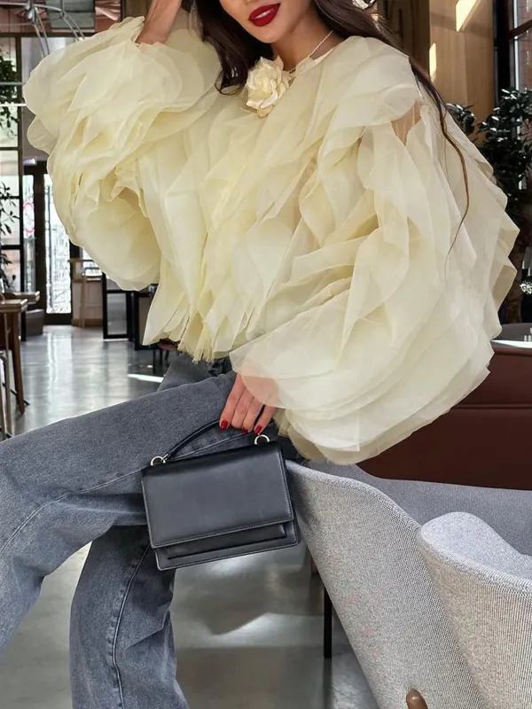 Chiffon Ruffled Tie Front Blouse