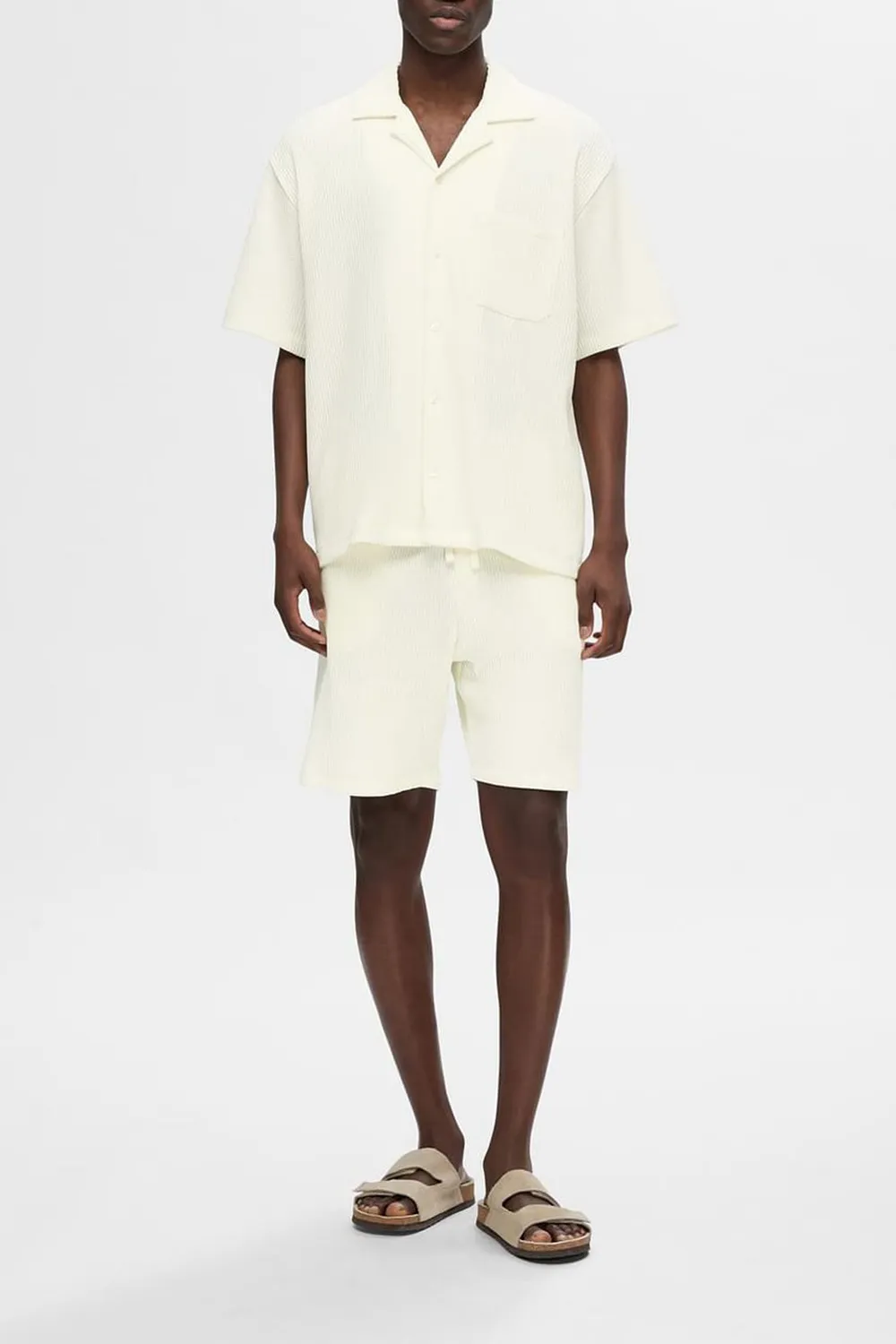 Off-White Waffle Textured Co-ord Set Shorts