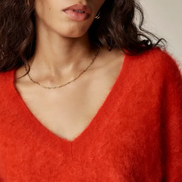 Brushed cashmere cropped V-neck sweater