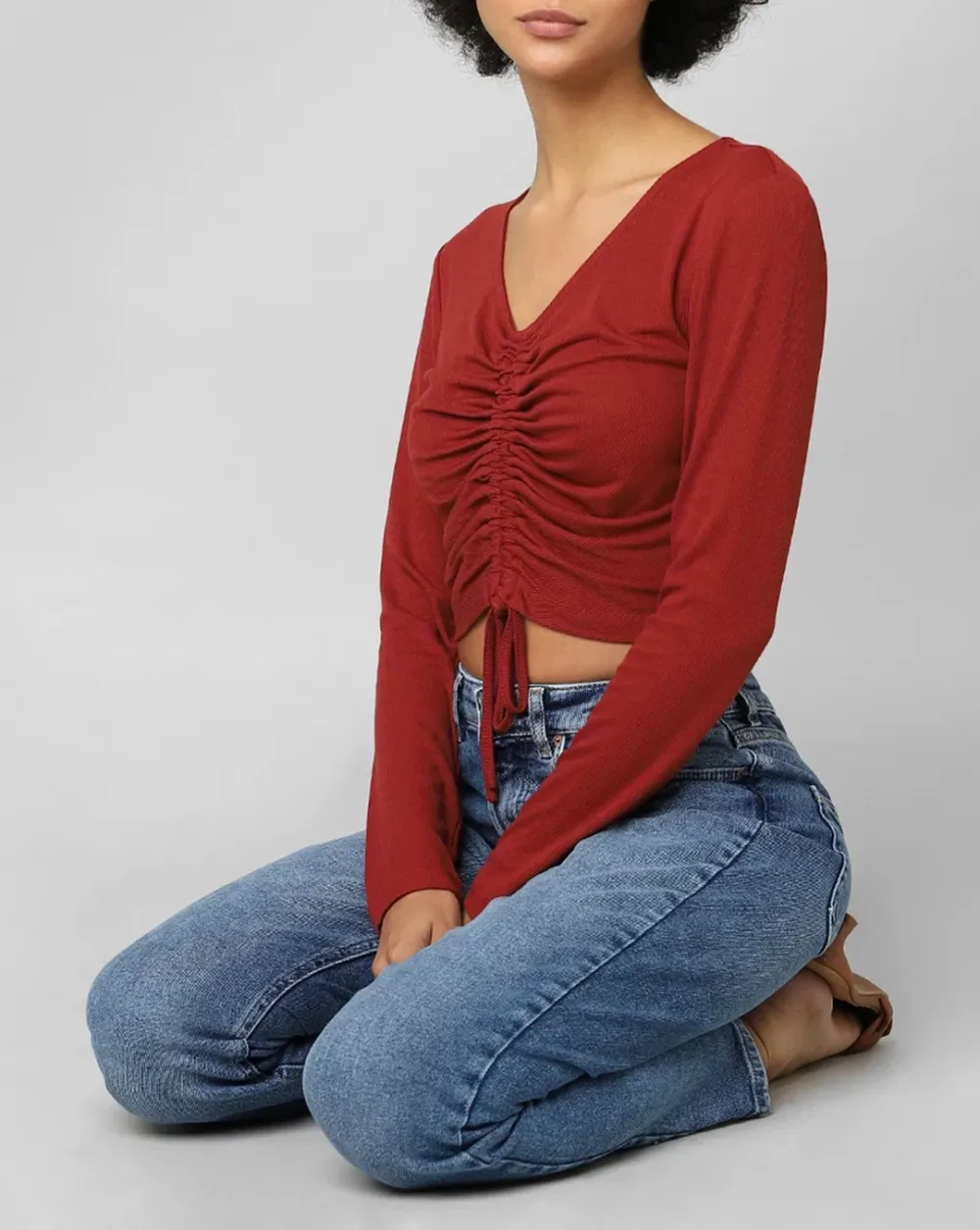 Rust Ruched Ribbed Crop Top