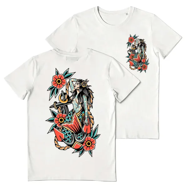 Mermaid Sitting On Anchor Printed Men's T-shirt
