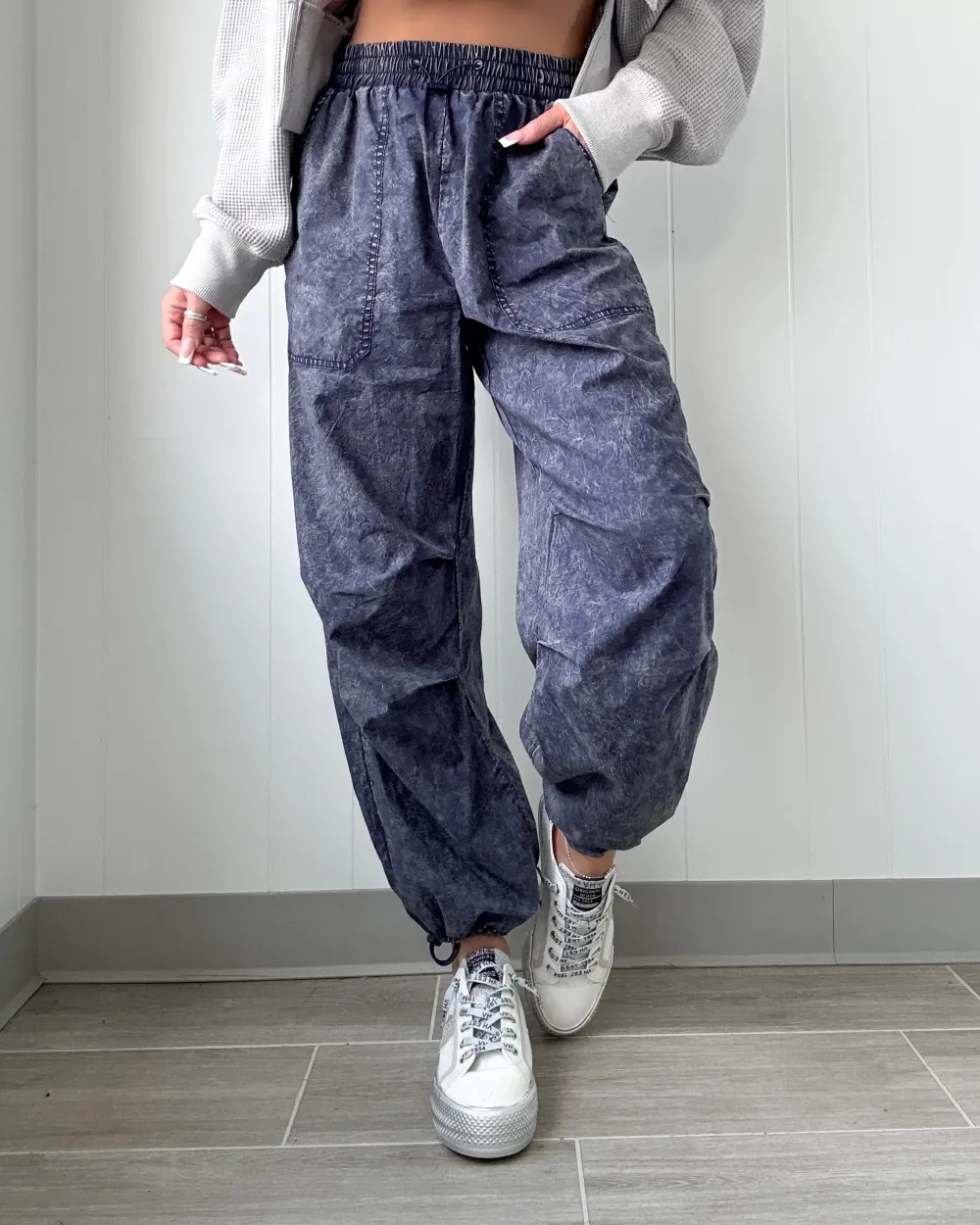 Not Letting Go Jogger Pants - Acid Denim