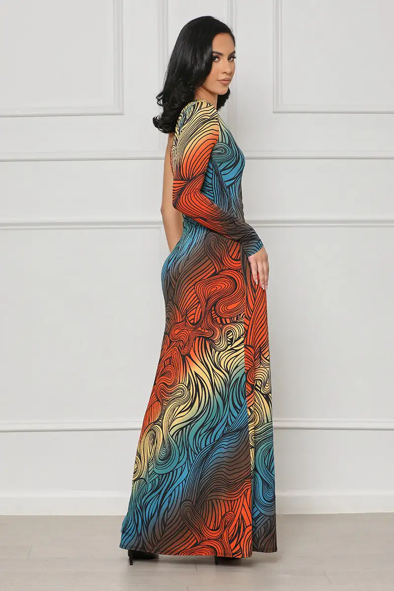 On The Way High Slit Dress (Orange Multi)
