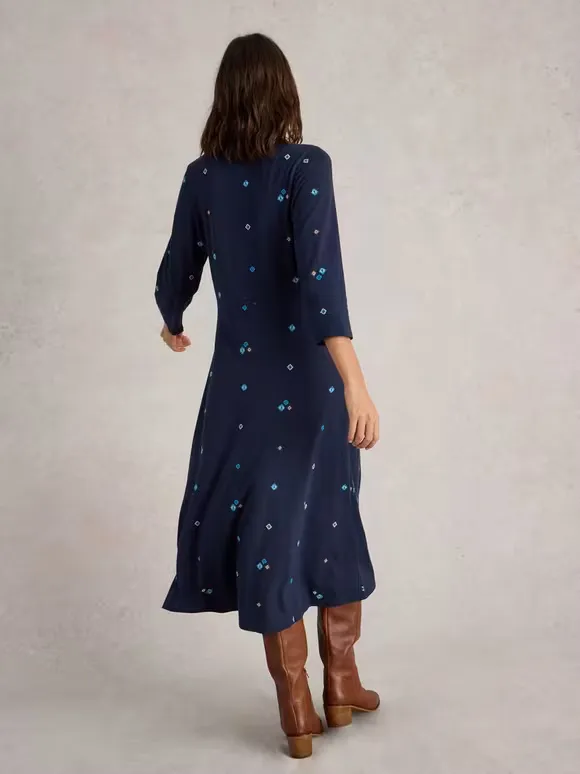 Rua Embroidered Jersey Dress In Navy Print