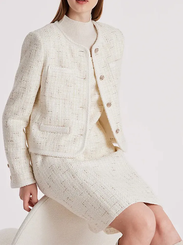 White Knitted Tweed Crop Jacket