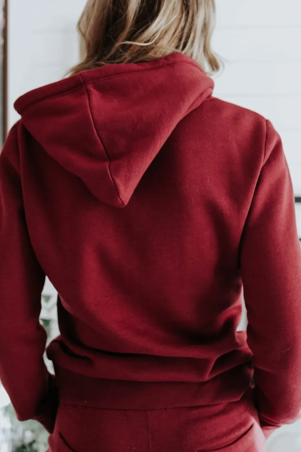 Drawstring Burgundy Fleece Hoodie