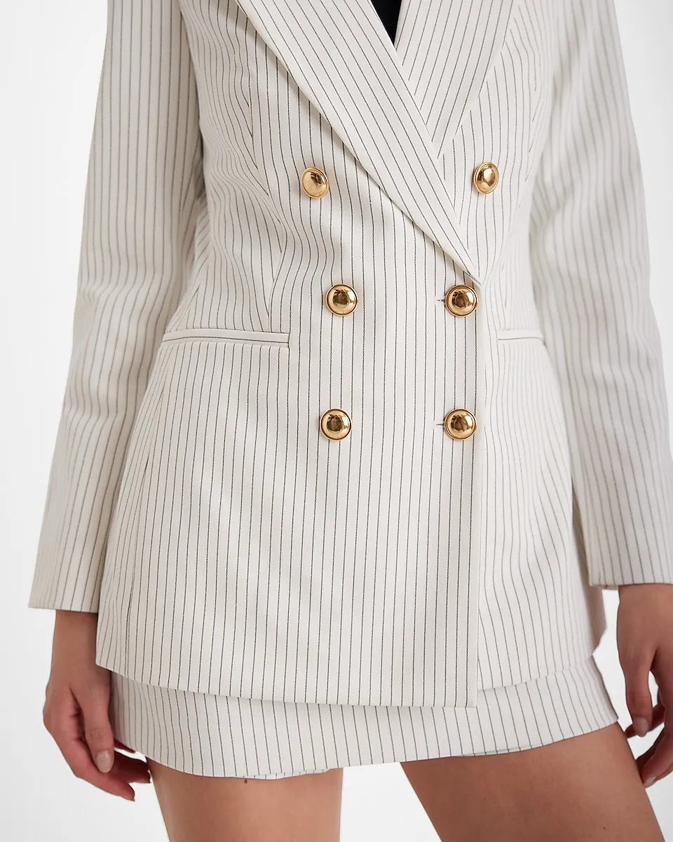 Pinstripe Double Breasted Novelty Button Blazer