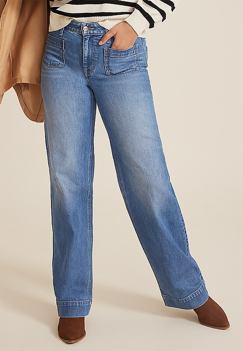 Patch Pocket High Rise Wide Leg Jean