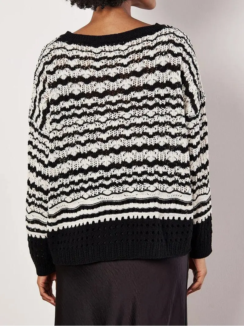 Pointelle Stripe Crochet Jumper