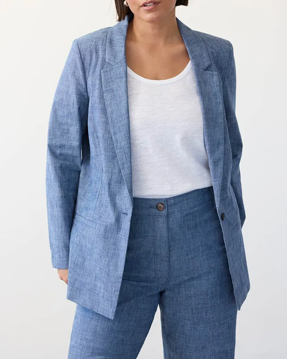 One-Button Closure Chambray Blazer