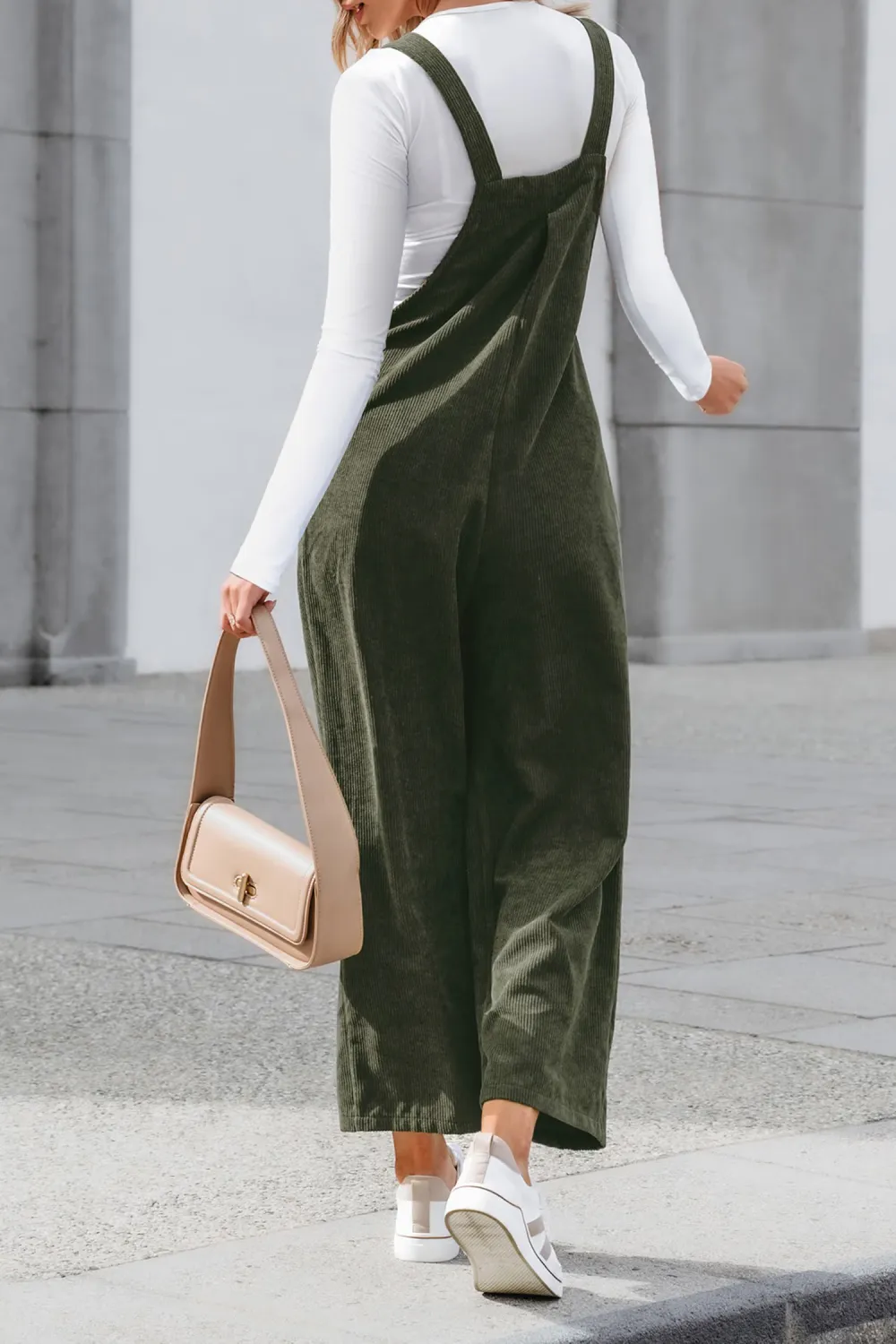 Green Corduroy Square Neck Jumpsuit