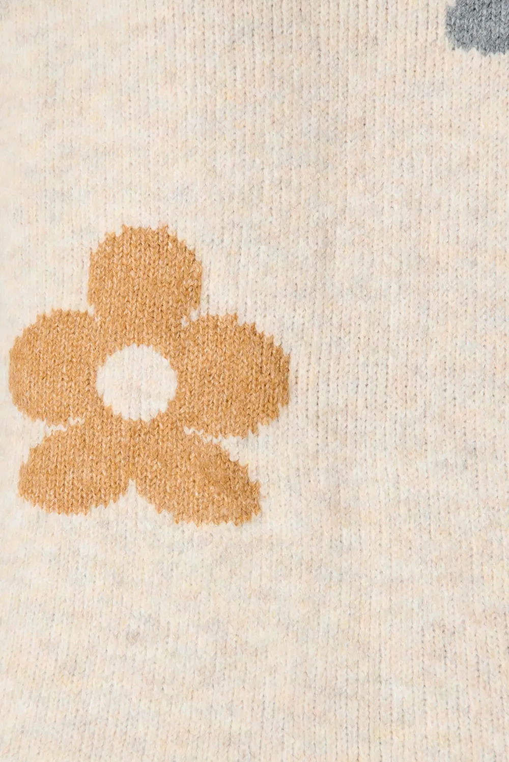 Beige Floral Patterned Knitted Sweater