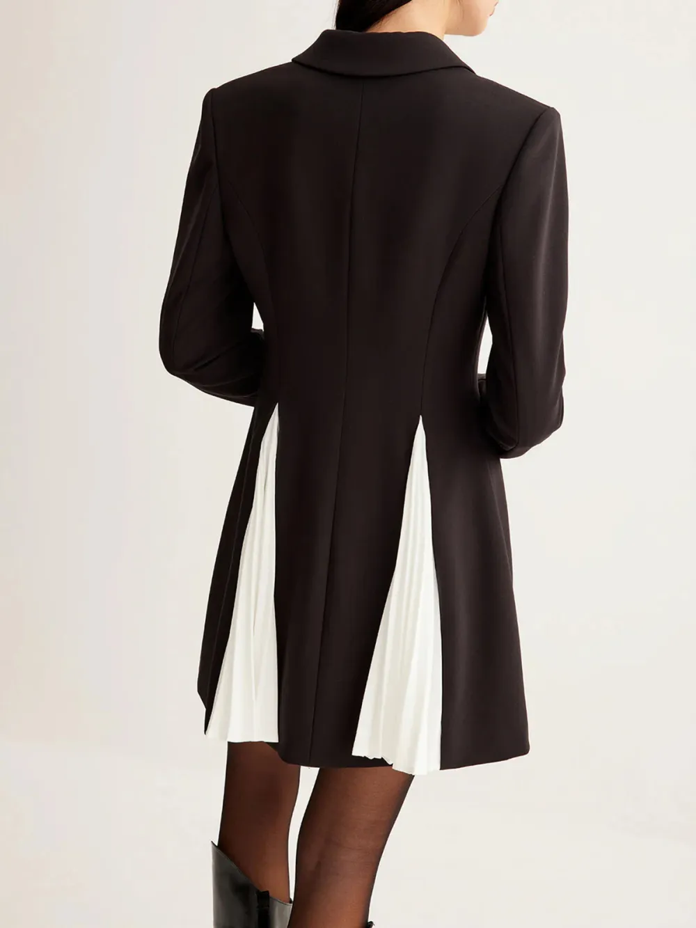 Pleated Detail Lapel Blazer Dress