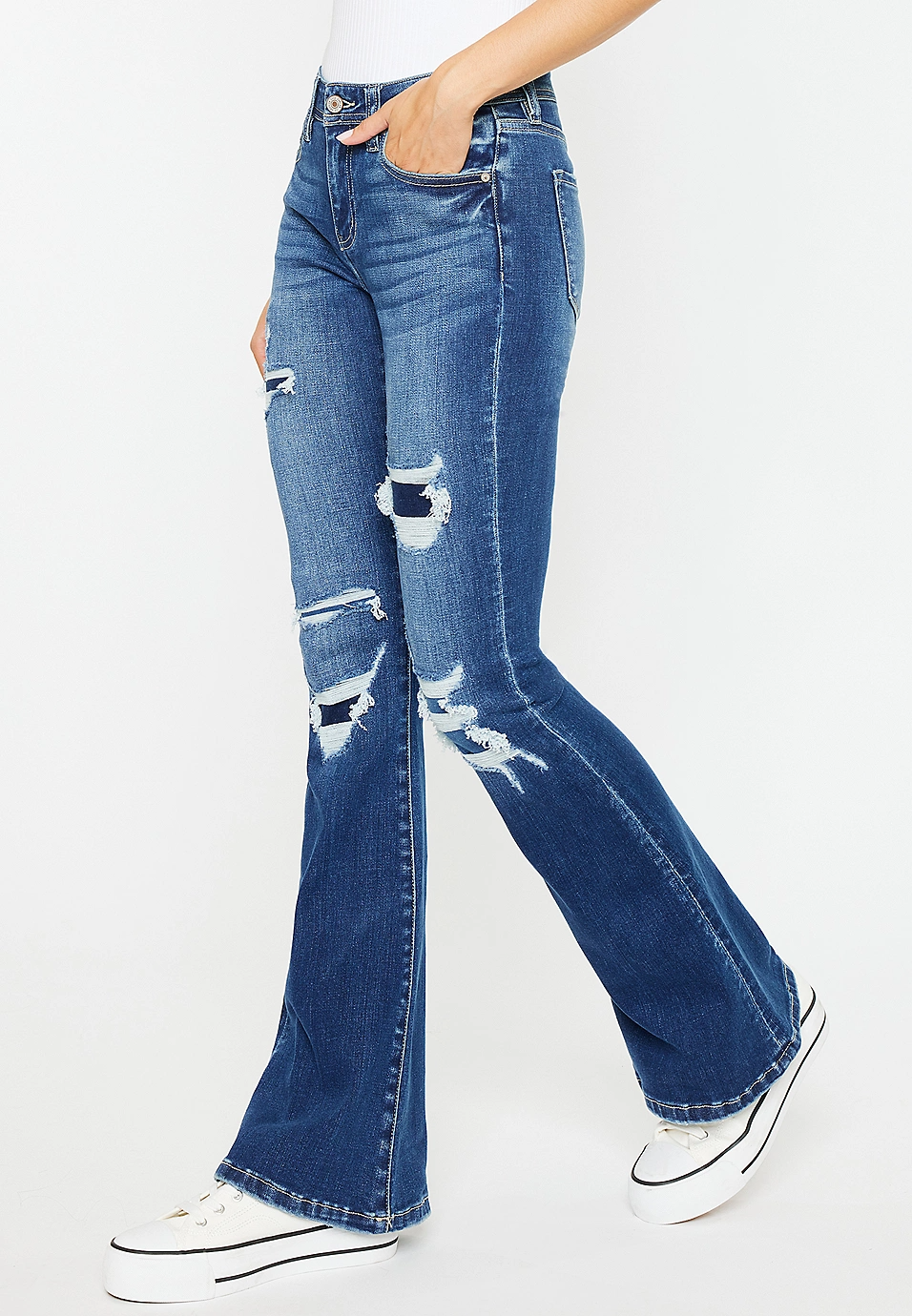 KanCan Mid Rise Ripped Flare Jean