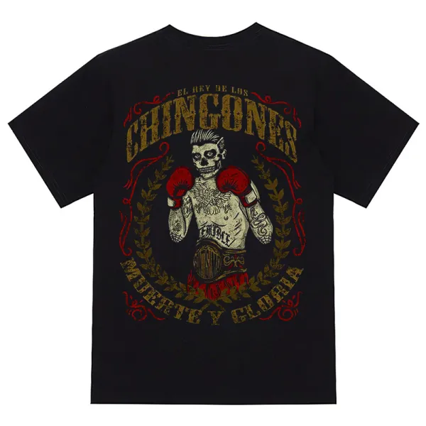 Devil Boxer Letter Print Fashion Crew Neck Men’s T-shirt