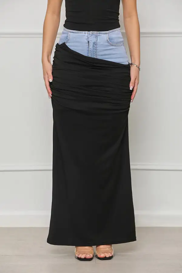 Focus On Me Denim Skirt (Black Multi)