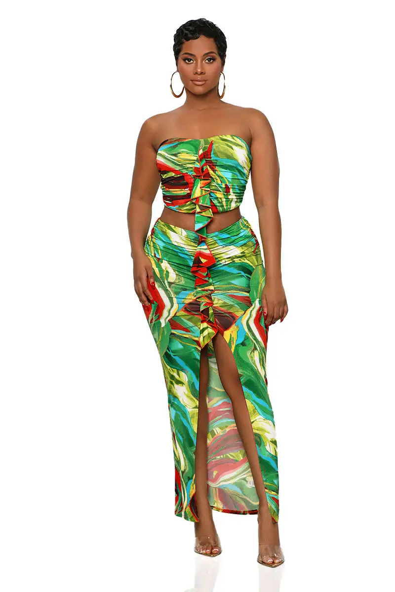 Breezy Tropics Skirt Set (Green Multi)