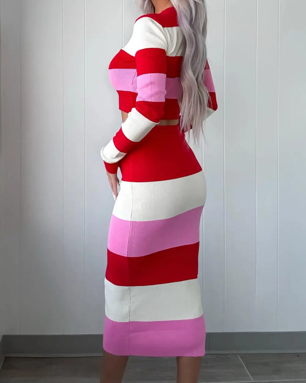 Charmed By Love Striped Skirt Set - Red Combo