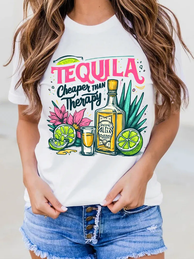 Women's Tequila Round Neck Short Sleeves Pure Cotton T-Shirt