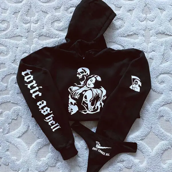 Toxic As Hell Printed Women's Cropped Hoodie & Thong Sets
