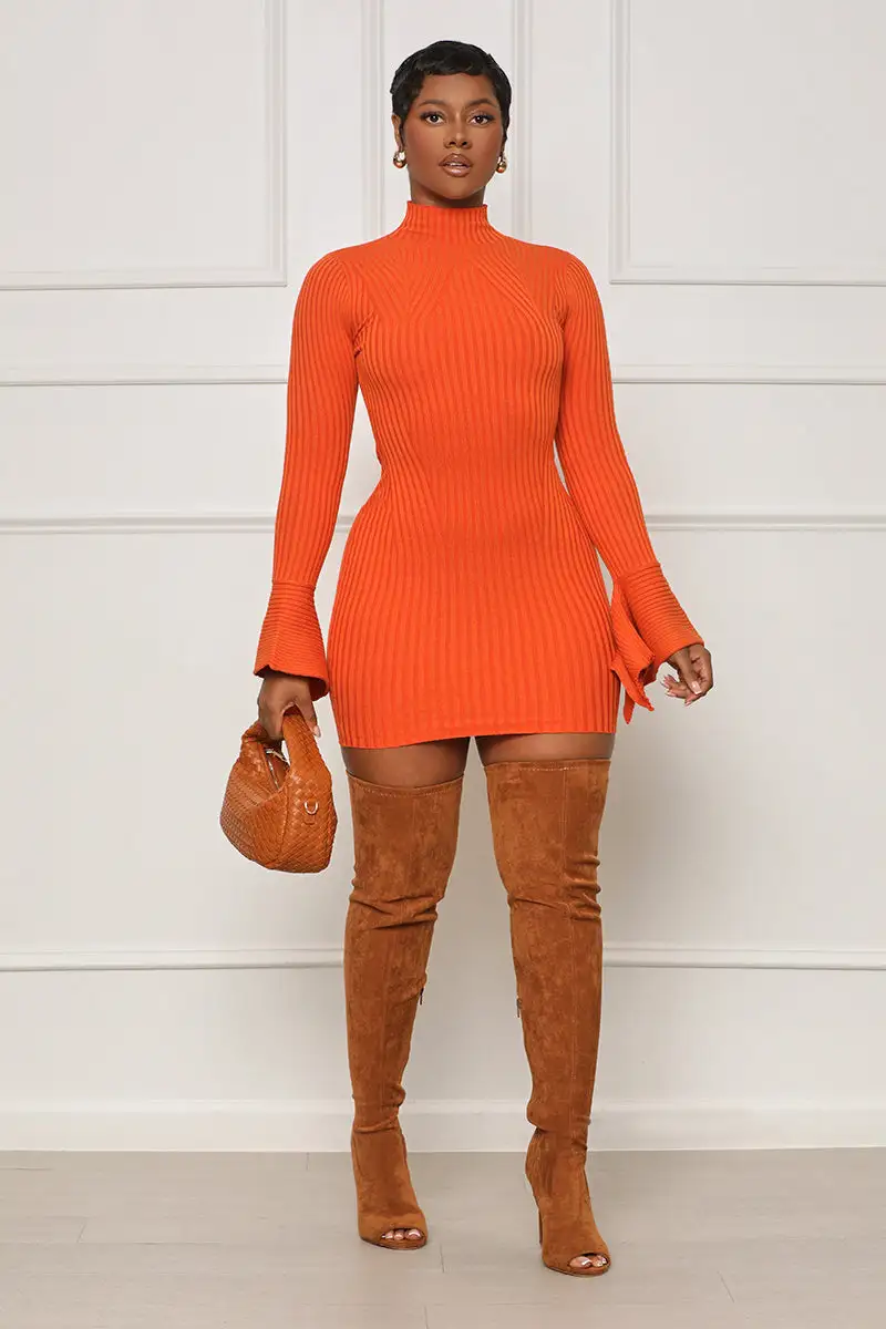 Tell Me More High Neck Mini Dress (Orange)- FINAL SALE