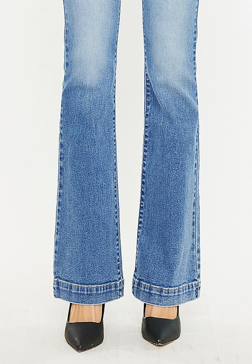 KanCan High Rise Double Button Wide Hem Flare Jean