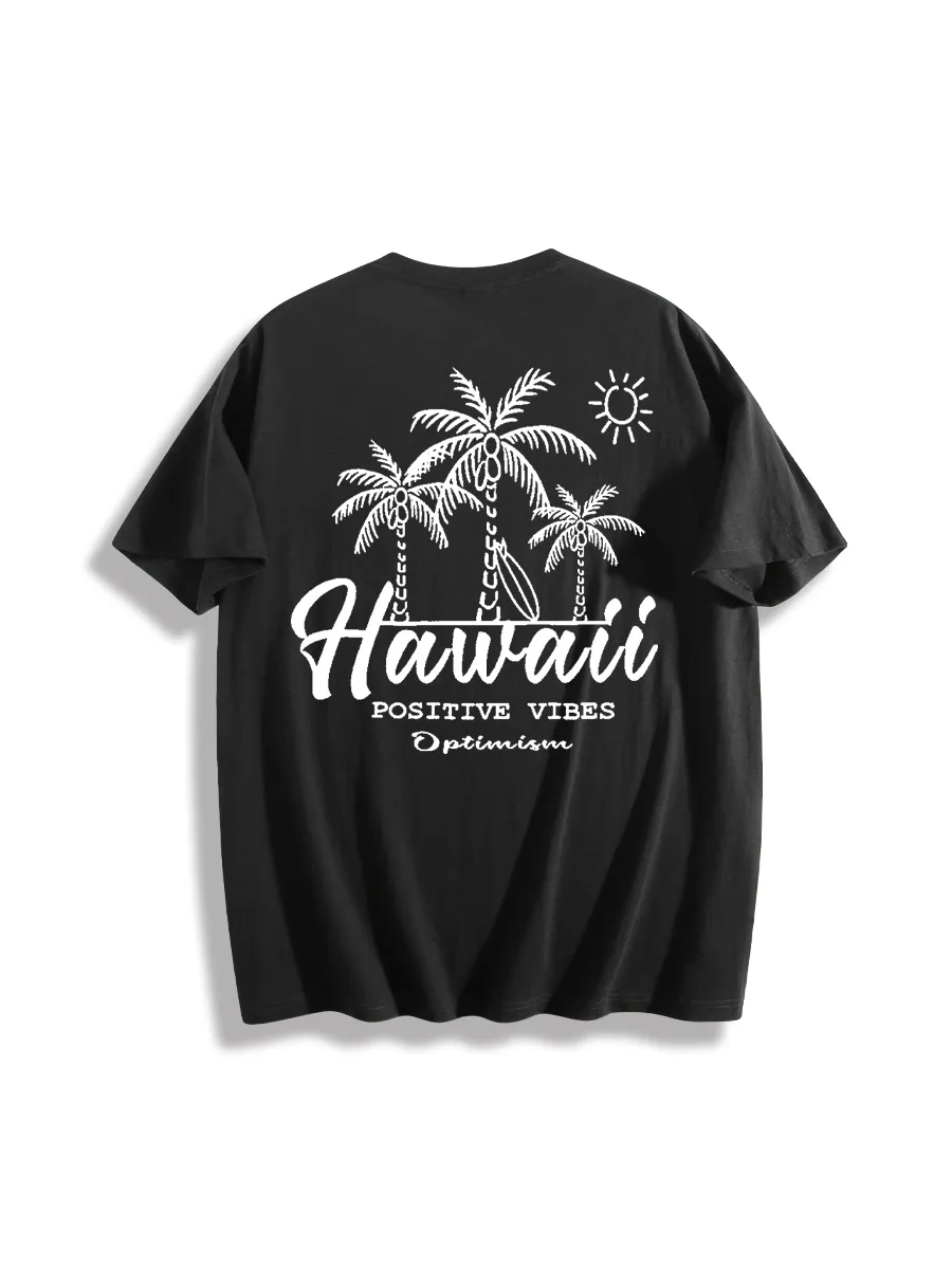 Men'S Sun Coconut Tree Letter Print Hawaiian Short Sleeve T-Shirt
