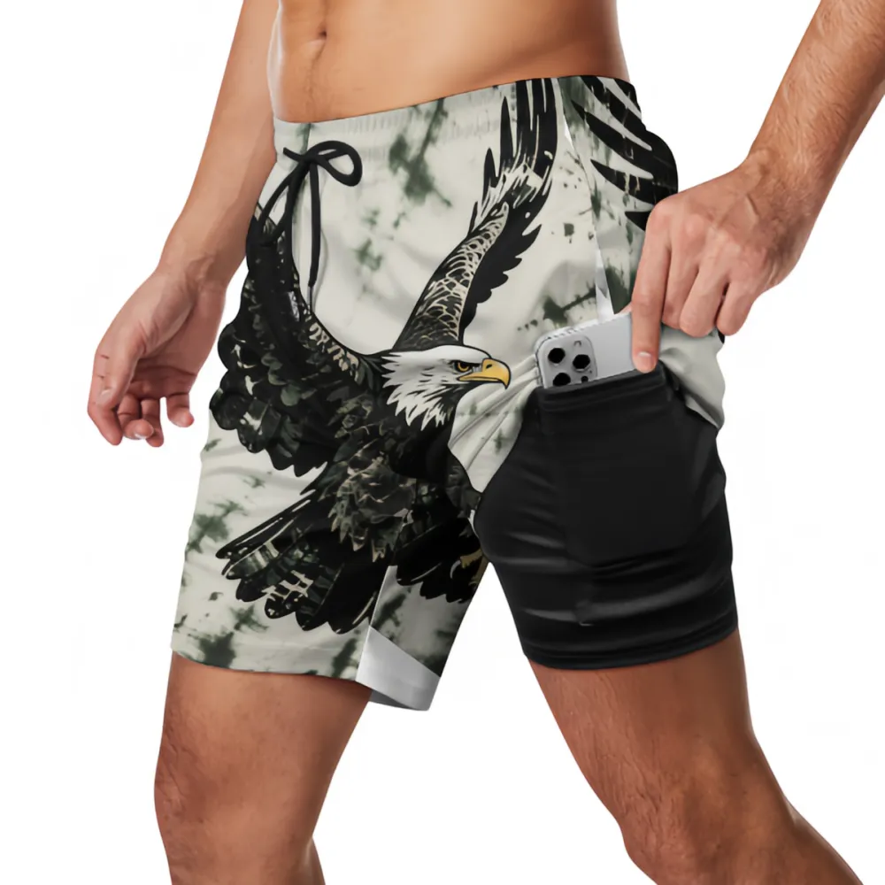 Realistic Style Eagle Tie-Dye Sports Beach Shorts