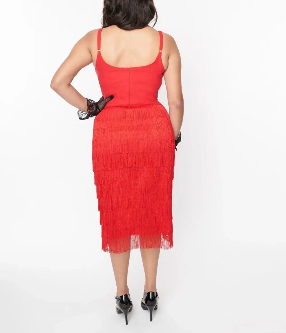 Red Some Like It Hot Fringe Wiggle Dress