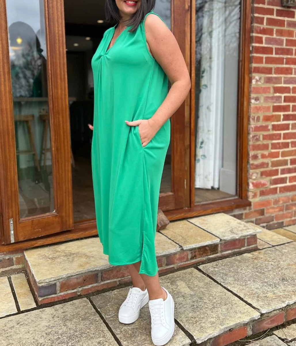 Green V Neck Shift Dress