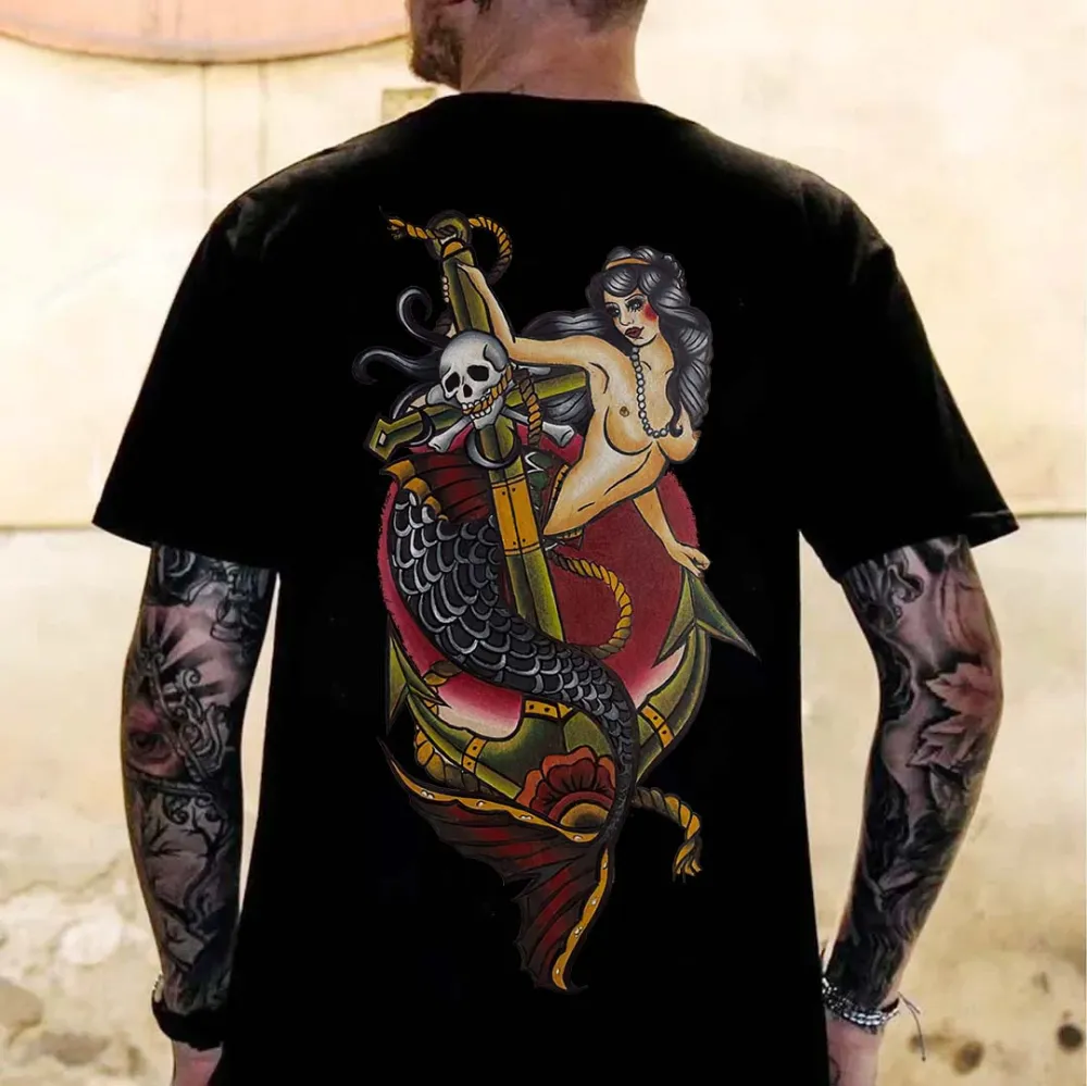 Mermaid And Anchor Printed Men's T-shirt
