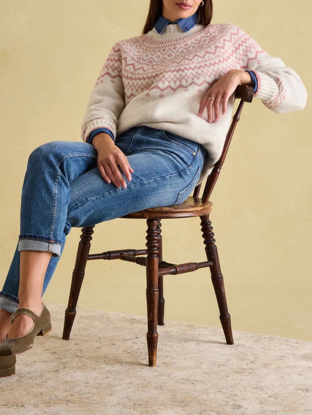 Charlotte Pink Crew Neck Fairisle Pattern Jumper