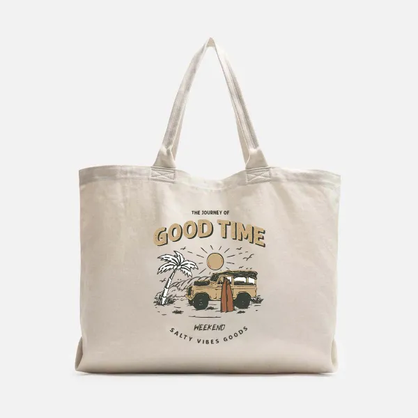 Good Time Weekend Salty Vibes Goods Printed Canvas Bag