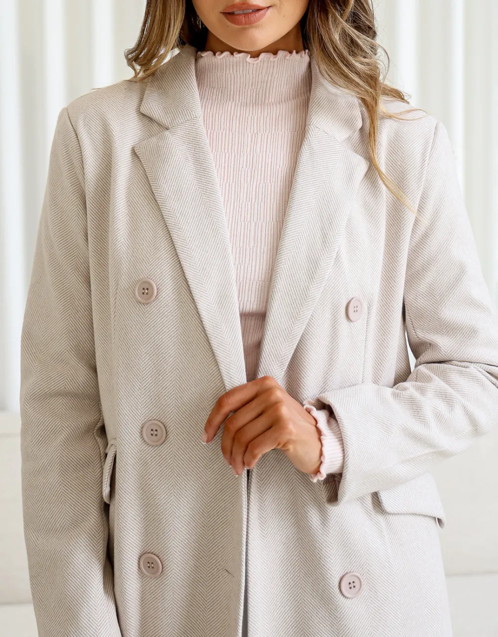 Waldorf Herringbone Double Breasted Coat - Latte