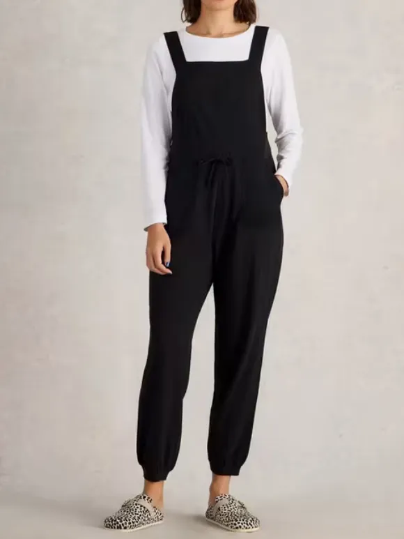 Daphne Jersey Dungaree In Pure Black