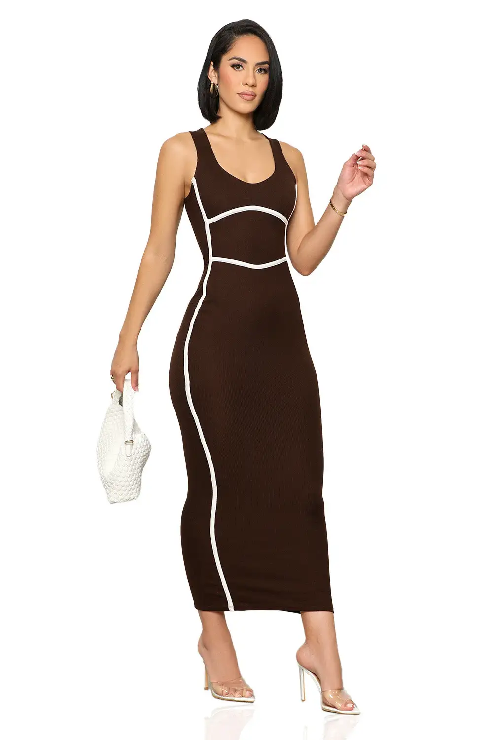 Draw The Line Ribbed Dress (Brown)