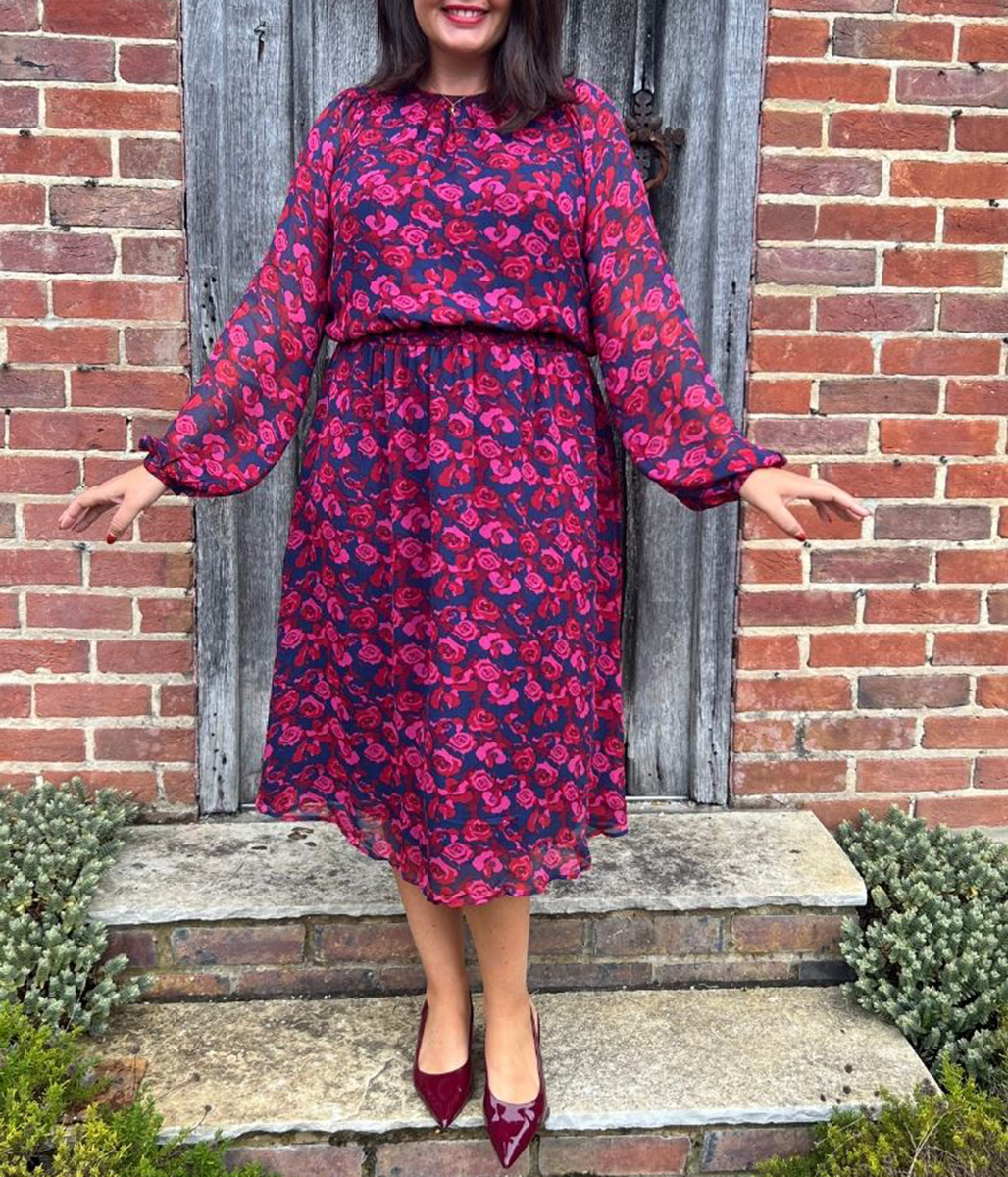 Pink Rose Print Lorie Midi Dress