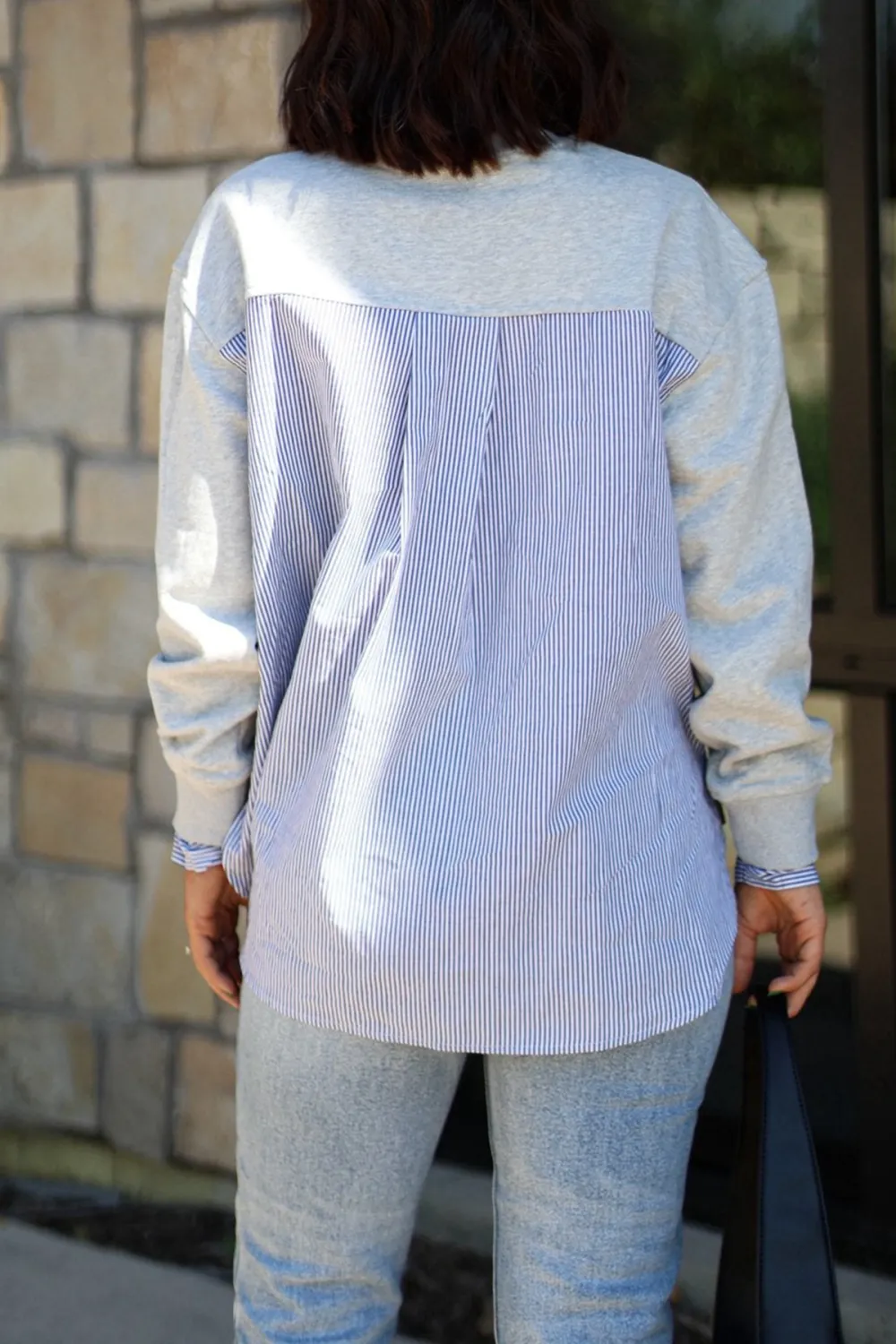 Grey and Ivory Stripe Layered Sweatshirt