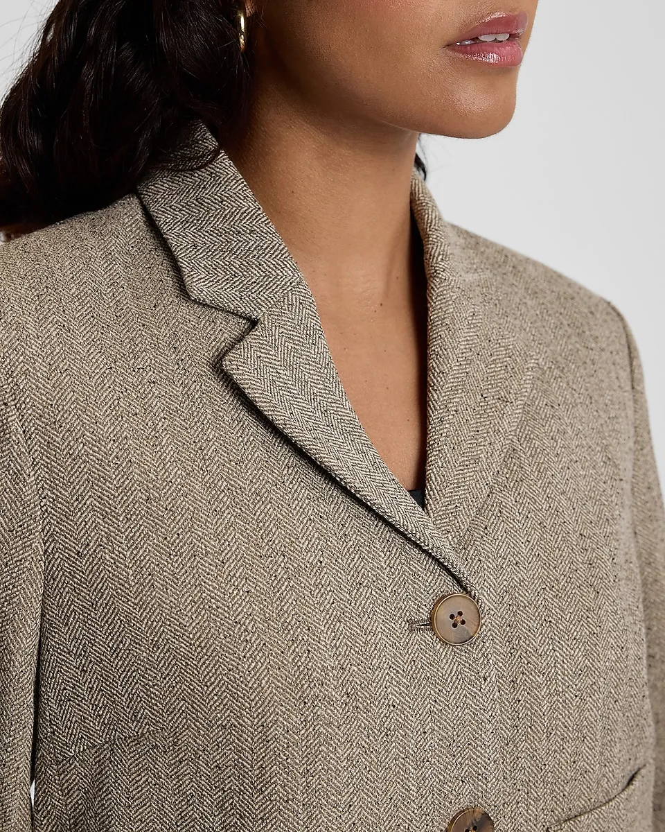 Textured Herringbone Patch Pocket Cropped Blazer + Textured Herringbone Pleated Trouser