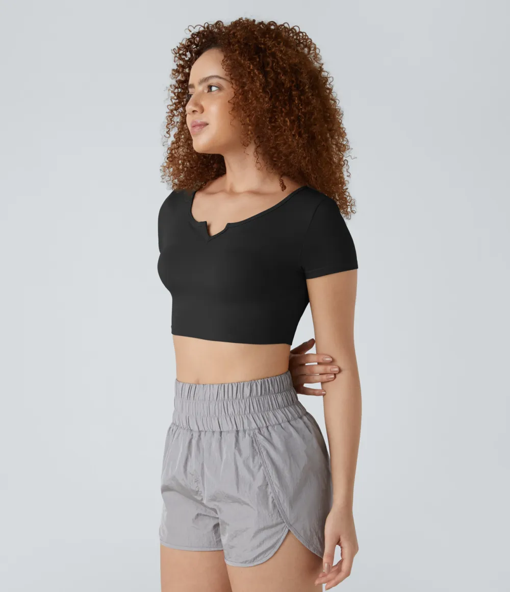 Notched Neck Cropped Skinny Workout Sports Top