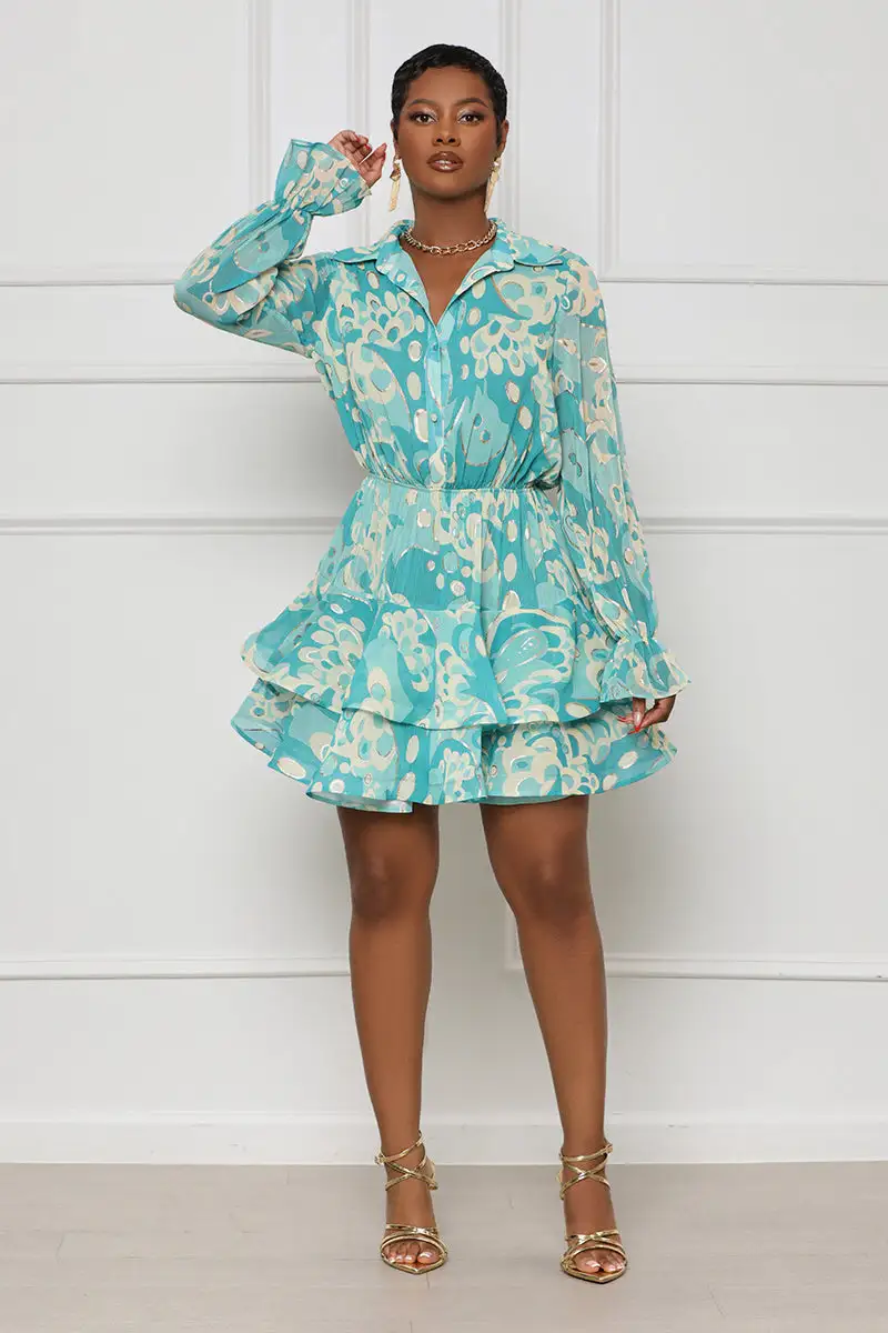 In Bloom Peplum Mini Dress (Green Multi)- FINAL SALE