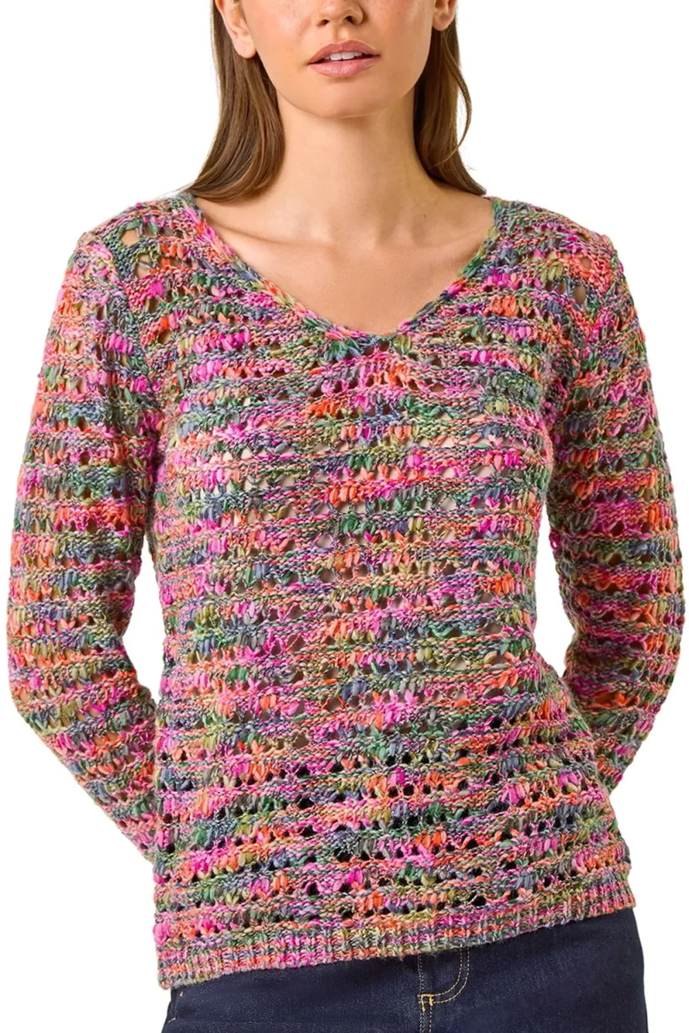 V-Neck Open Knit Jumper