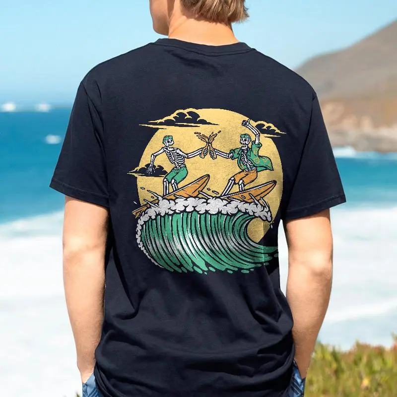 The Happy Surfing Skeleton Printed T-shirt