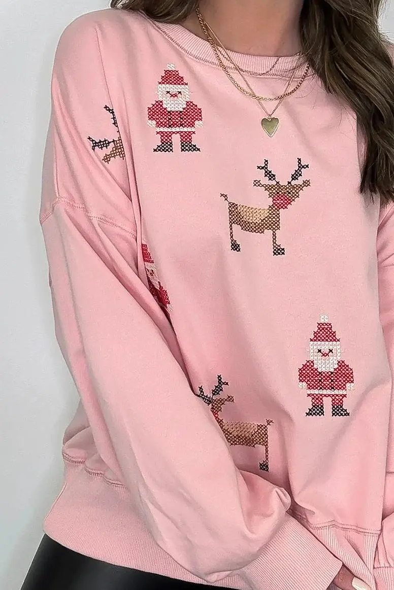 Rudolph and Santa Embroidered Sweater