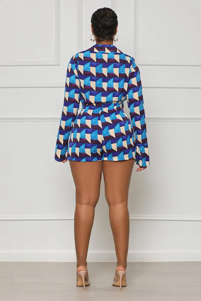 Kaleidoscope Wrap Romper (Blue Multi)-FINAL SALE