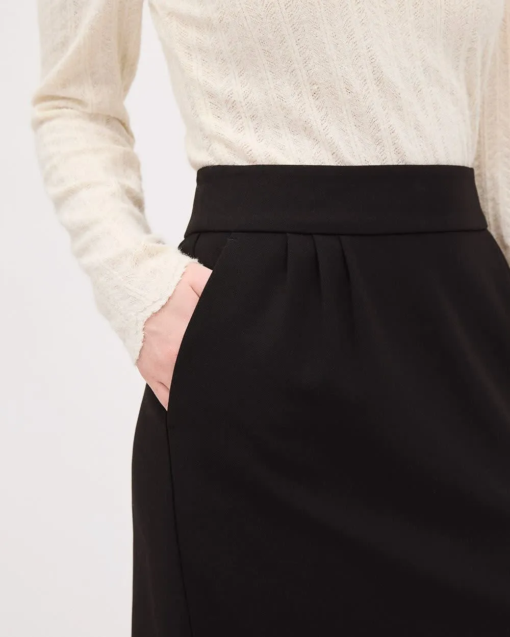 Black Twill Pencil Knee-Length Skirt