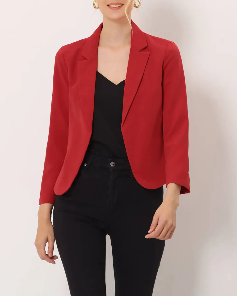 Allegra K- Open Front Crop Suit Blazer Jacket