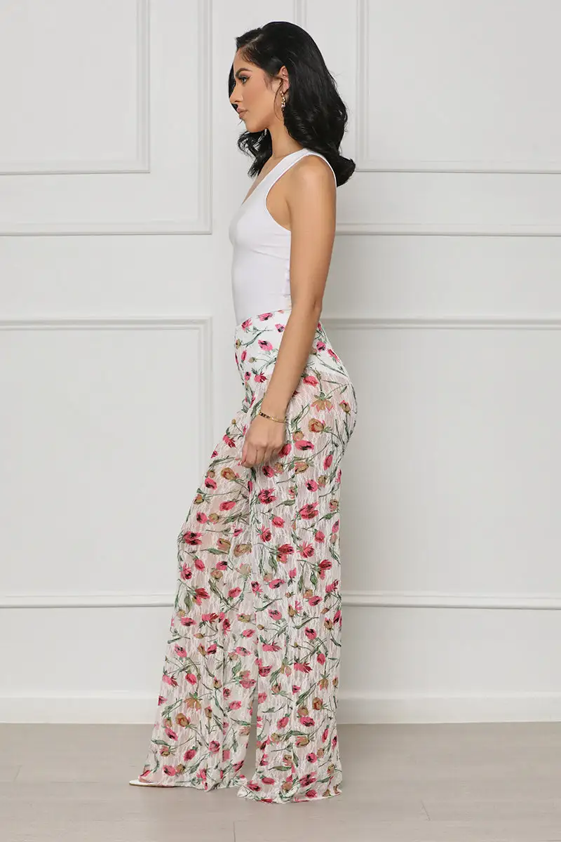 Throwing Roses Lace Pants (White Multi)-FINAL SALE